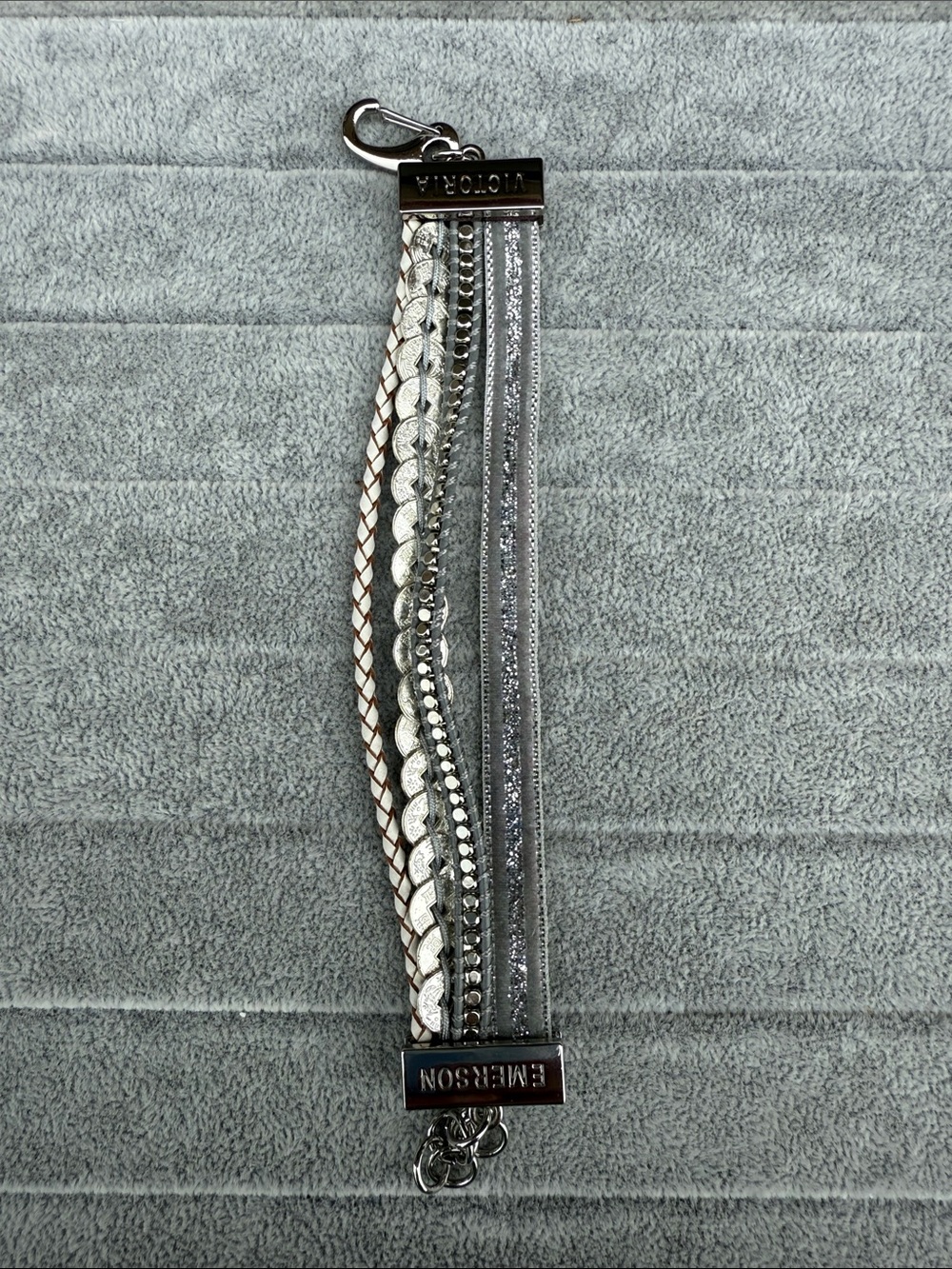 Victoria Emerson Silver Multi-Row Braided & Rhinestone Key/Card Holder Charm